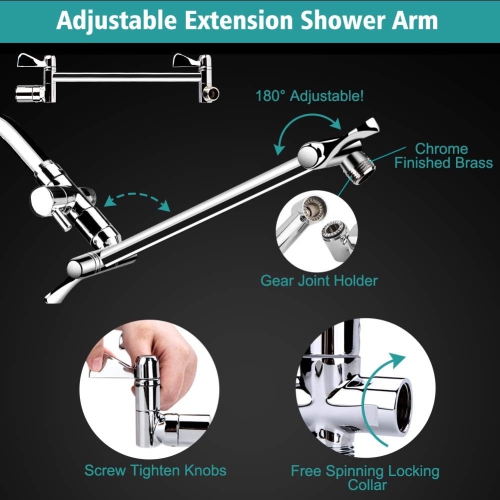 8 Inch Shower Head High Pressure Rainfall Shower Head/Handheld Shower Combo with 11 Inch Extension Arm, 9 Settings Adjustable Anti-leak Shower Head