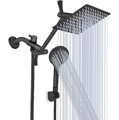 Pomme de douche 8&nbsp;po à haute pression, cascade de pluie/main, rallonge de 11&nbsp;po, 9 réglages, pomme de douche antifuite avec support, hauteu