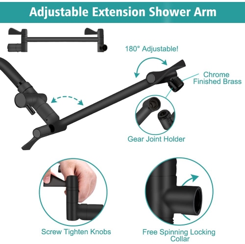 8‘’ Shower Head High Pressure Rainfall/Handheld Shower Combo with 11'' Extension Arm, 9 Settings, Anti-Leak Shower Head with Holder, Height/Angle