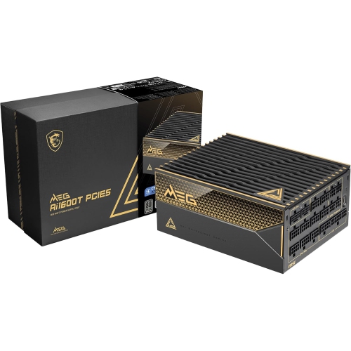 MSI MEG Ai1600T PCIE5, 80 Plus Titanium Full Modular 1600W Power Supply, 12V-2x6 Cable, ATX 3.1 & PCIE 5.1 Ready, Braided Cables, 12 years warranty