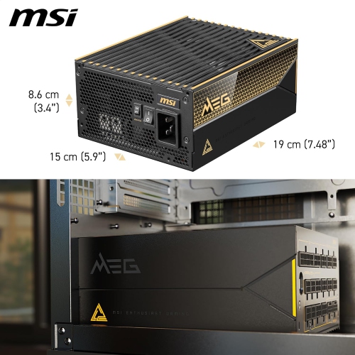 MSI MEG Ai1600T PCIE5, 80 Plus Titanium Full Modular 1600W Power Supply, 12V-2x6 Cable, ATX 3.1 & PCIE 5.1 Ready, Braided Cables, 12 years warranty