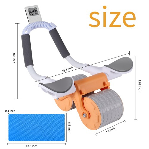Automatic Rebound Abdominal Wheel, Excercise Ab Roller Wheel with Elbow Support, Phone Holder, Timer, Anti-Slip Pad