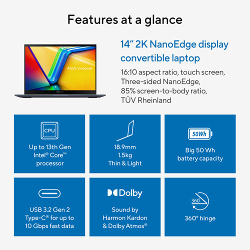 ASUS Vivobook S 14 Flip 14" Touchscreen Business Laptop - Quiet Blue