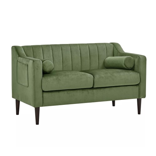 Image 1 of 5.. 55" inch Velvet Loveseat Sofa, 2 Seater Upholstered Sofa Chair with Dual Pillows, Side Pockets for Home, Living Room