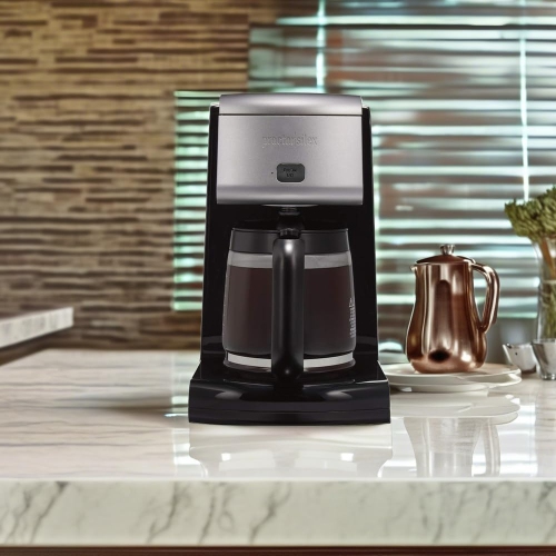 Proctor-Silex 12 Cup FrontFill Drip Coffee Maker with Glass Carafe, Black and Silver