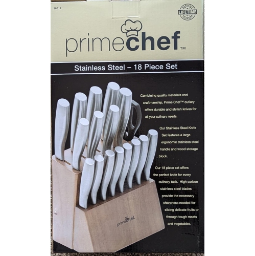 Ensemble de couteaux de chef en acier inoxydable de qualité professionnelle avec bloc en bois Prime Chef en acier inoxydable 18 pièces d'Ultra Sharp