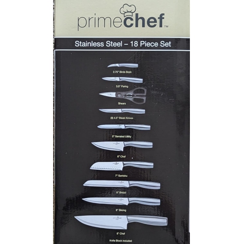 Ensemble de couteaux de chef en acier inoxydable de qualité professionnelle avec bloc en bois Prime Chef en acier inoxydable 18 pièces d'Ultra Sharp