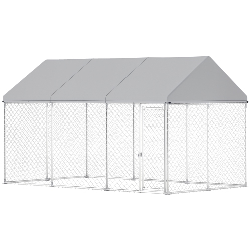 PawHut Large Dog Kennel with Roof and Safety Lockable Latch, Heavy-Duty Galvanized Steel Dog Run Chain Link w/ Waterproof UV-Resistant Cover, 13.1' x