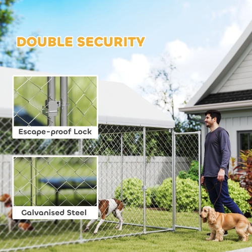 PawHut Large Dog Kennel with Roof and Safety Lockable Latch, Heavy-Duty Galvanized Steel Dog Run Chain Link w/ Waterproof UV-Resistant Cover, 13.1' x