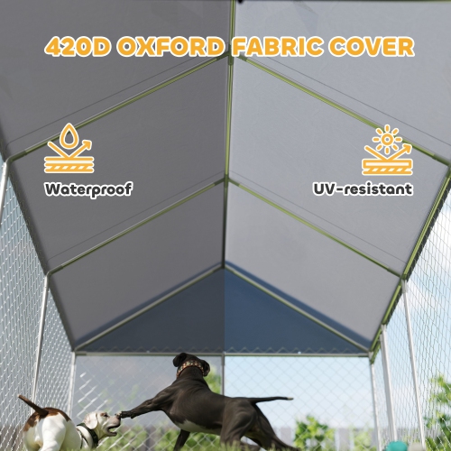PawHut Large Dog Kennel with Roof and Safety Lockable Latch, Heavy-Duty Galvanized Steel Dog Run Chain Link w/ Waterproof UV-Resistant Cover, 13.1' x