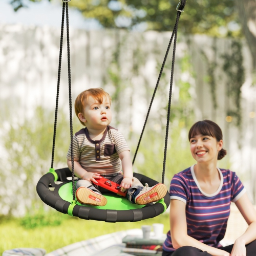 Qaba Saucer Tree Swing Set for Kids, 24 inch Round Flying Swing Seat with Adjustable Hanging Ropes, 154 lbs Weight Capacity Children Net Swing for