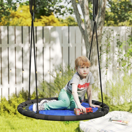 Qaba Saucer Tree Swing Set for Kids, 39 inch Round Flying Swing Seat with Adjustable Hanging Ropes, 331 lbs Weight Children Net Swing for Outdoor,