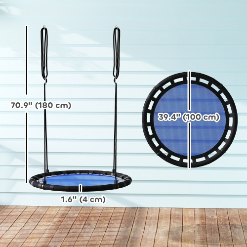 Qaba Saucer Tree Swing Set for Kids, 39 inch Round Flying Swing Seat with Adjustable Hanging Ropes, 331 lbs Weight Children Net Swing for Outdoor,