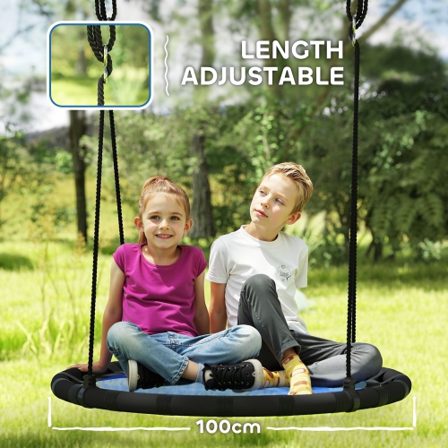 Qaba Saucer Tree Swing Set for Kids, 39 inch Round Flying Swing Seat with Adjustable Hanging Ropes, 331 lbs Weight Children Net Swing for Outdoor,