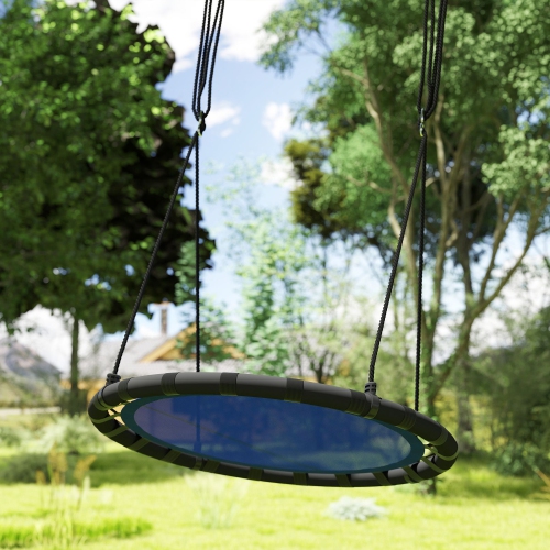 Qaba Saucer Tree Swing Set for Kids, 39 inch Round Flying Swing Seat with Adjustable Hanging Ropes, 331 lbs Weight Children Net Swing for Outdoor,