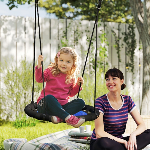Qaba Saucer Tree Swing Set for Kids, 24 inch Round Flying Swing Seat with Adjustable Hanging Ropes, 154 lbs Weight Capacity Children Net Swing for