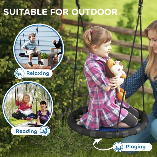 Qaba Saucer Tree Swing Set for Kids, 24 inch Round Flying Swing Seat with Adjustable Hanging Ropes, 154 lbs Weight Capacity Children Net Swing for