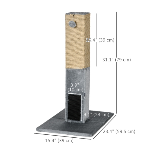 PawHut Cat Scratching Post, 31" Tall Cat Scratcher for Indoor Cats, Natural Sisal Cat Scratch Post with Hanging Balls, Grooming Brushes, Stable Base,