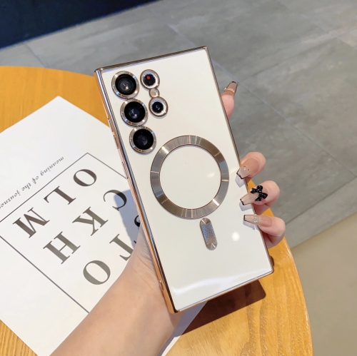 TopSave Soft Clear Case for Samsung Galaxy S25 Ultra 6.9-inch, Camera Lens Full Protection, with MagSafe, Shockproof Electroplated TPU Cover, Gold