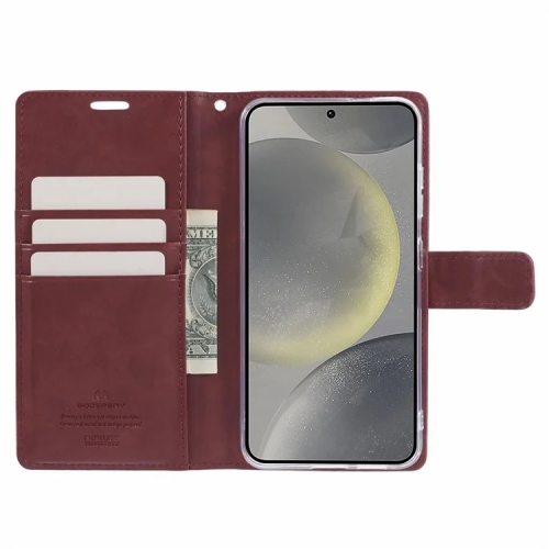 TopSave Goospery BLUEMOON Card Slot w/Magnetic Clip Leather Folio Wallet Flip For Samsung Galaxy S25 6.2-inch, Burgundy