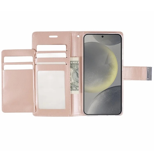 TopSave Goospery RICH MAX(5) Card Slot w/Magnetic Clip Leather Folio Wallet Flip For Samsung Galaxy S25 6.2-inch, Rose Gold