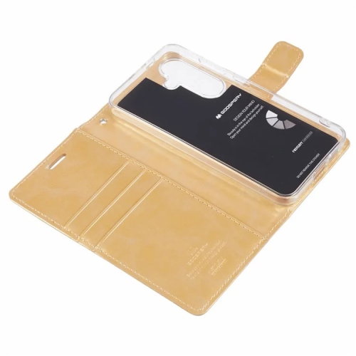 TopSave Goospery BLUEMOON Card Slot w/Magnetic Clip Leather Folio Wallet Flip For Samsung Galaxy S25 6.2-inch, Gold