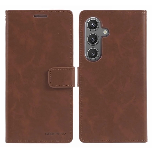 TopSave Goospery BLUEMOON Card Slot w/Magnetic Clip Leather Folio Wallet Flip For Samsung Galaxy S25 6.2-inch, Brown