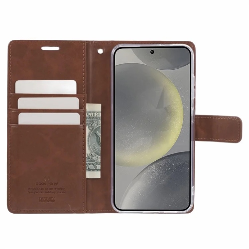 TopSave Goospery BLUEMOON Card Slot w/Magnetic Clip Leather Folio Wallet Flip For Samsung Galaxy S25 6.2-inch, Brown