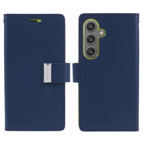 TopSave Goospery RICHE MAX(5) fente pour carte avec pince magnétique Portefeuille folio en cuir Flip pour Samsung Galaxy S25 6,2&nbsp;po, bleu marine