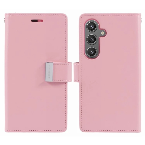 TopSave Goospery RICH MAX(5) Card Slot w/Magnetic Clip Leather Folio Wallet Flip For Samsung Galaxy S25 6.2-inch, Baby Pink