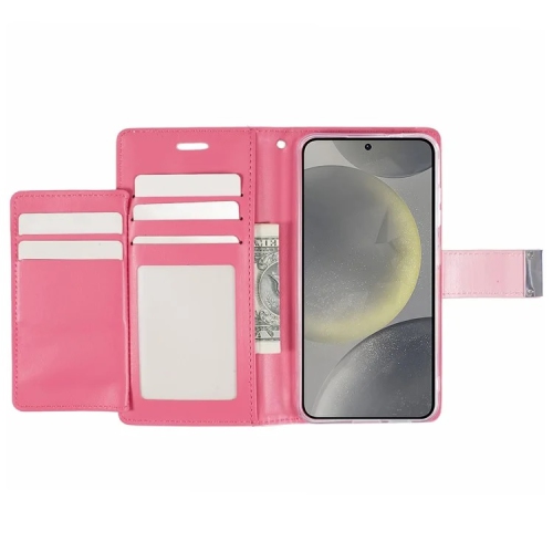 TopSave Goospery RICH MAX(5) Card Slot w/Magnetic Clip Leather Folio Wallet Flip For Samsung Galaxy S25 6.2-inch, Baby Pink