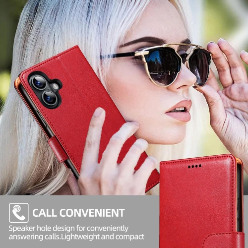 Étui portefeuille pour iPhone 16, étui folio à rabat en cuir PU de qualité supérieure avecfente pour carte, support et fermeture magnétique, étui