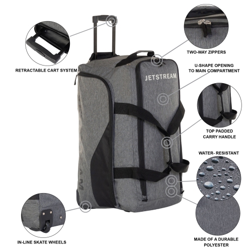 Jetstream 28" Large Rolling Duffel Bag with Wheels & Trolley Handle – Travel & Sports Luggage