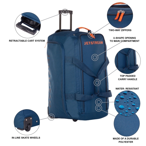 Jetstream 28" Large Rolling Duffel Bag with Wheels & Trolley Handle – Travel & Sports Luggage