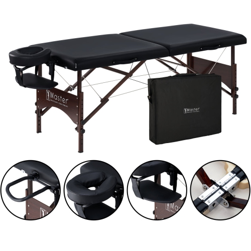 Image 1 de 8.. Table de massage portative Argo de 28&nbsp;po de Master Massage - Noir avec pattes noyer - Lit spa pour exercices et massages sur table - Lit de