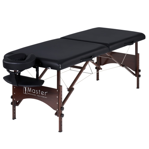 Master Massage 28" Argo Portable Massage Table in Black with Walnut Legs- Spa Bed for Tabletop Exercise & Massage- Beauty Bed Tattoo Bed- Lash Table