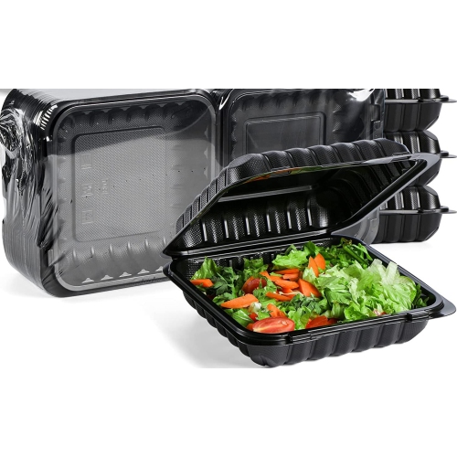 150-Count Single Compartment Hinged Black Meal Prep/Take Out Containers - 9"