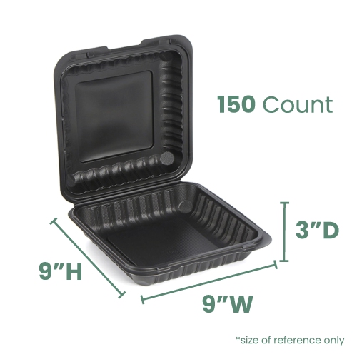 150-Count Single Compartment Hinged Black Meal Prep/Take Out Containers - 9"