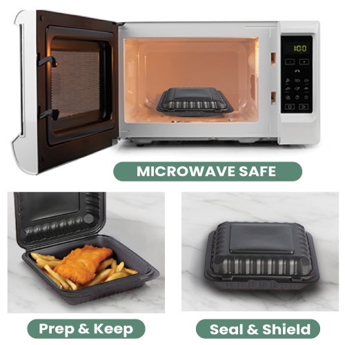 150-Count Single Compartment Hinged Black Meal Prep/Take Out Containers - 9"