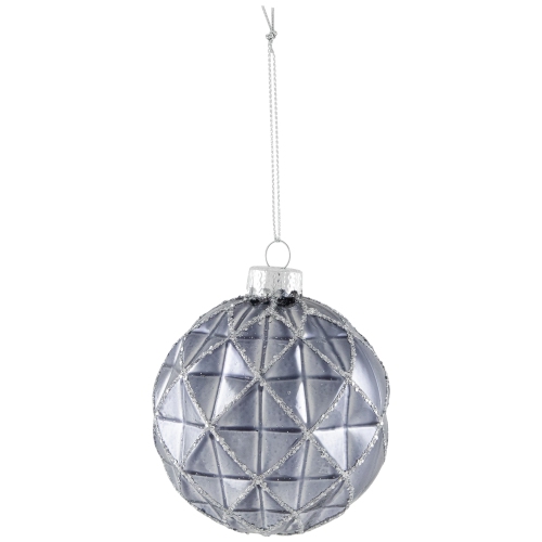 Geometric Glittered Shiny Glass Ball Christmas Ornaments - 3" - Pewter - 4ct