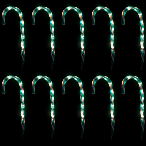 NORTHLIGHT  Lighted Outdoor Candy Cane Christmas Pathway Markers - 12" - - Set Of 10 In Green