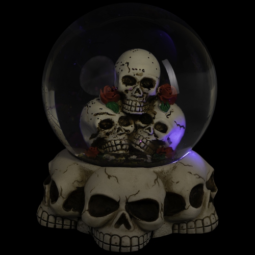 LED Lighted Skulls and Roses Halloween Snow Globe with Sound - 6"