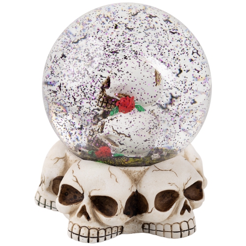 LED Lighted Skulls and Roses Halloween Snow Globe with Sound - 6"