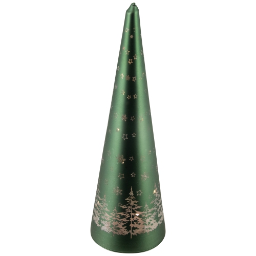 LED Lighted Snowy Forest Glass Christmas Cone Tree Decoration - 11.5"