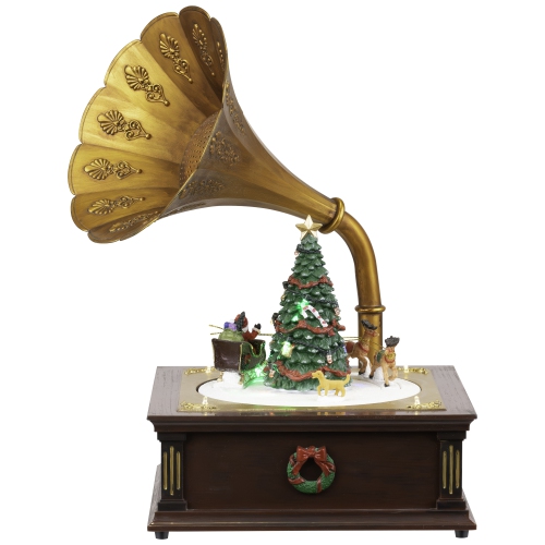 LED Lighted and Musical Gramophone Animated Christmas Decoration - 14"