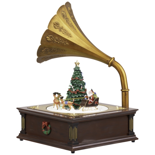 LED Lighted and Musical Gramophone Animated Christmas Decoration - 14"
