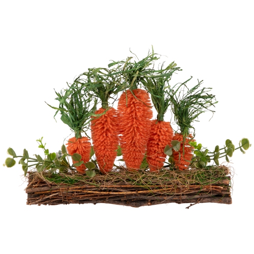 Standing Carrots on Floral Foliage Twig Log Easter Decoration - 2"