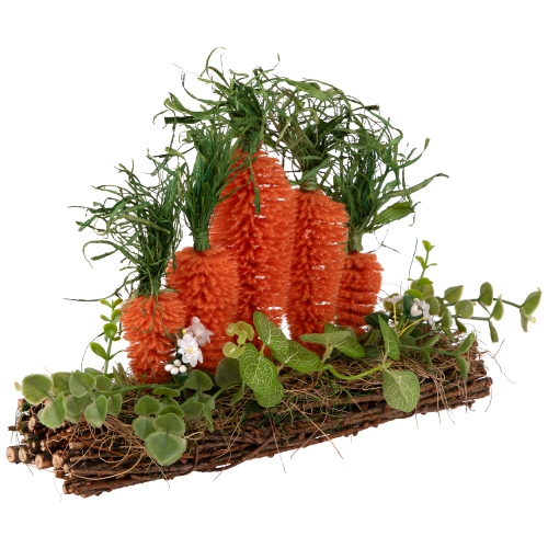 Standing Carrots on Floral Foliage Twig Log Easter Decoration - 2"