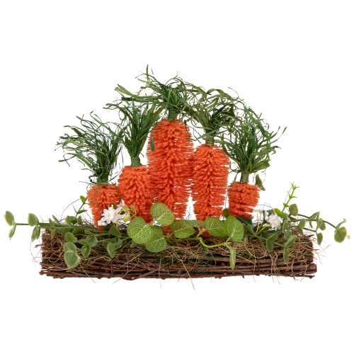 Standing Carrots on Floral Foliage Twig Log Easter Decoration - 2"