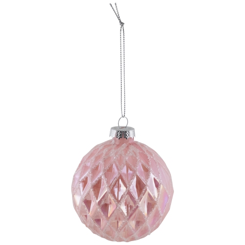 Glittered Geometric Iridescent Glass Ball Christmas Ornaments - 3" - Pink - 4ct